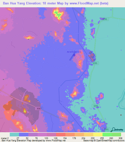 Ban Hua Yang,Thailand Elevation Map