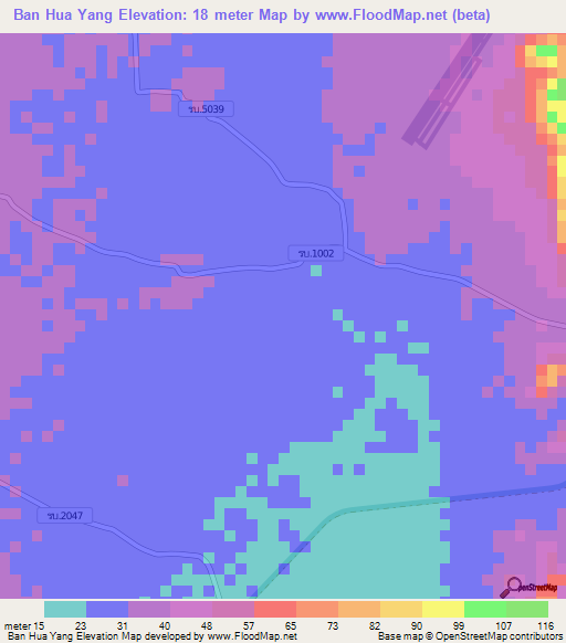 Ban Hua Yang,Thailand Elevation Map