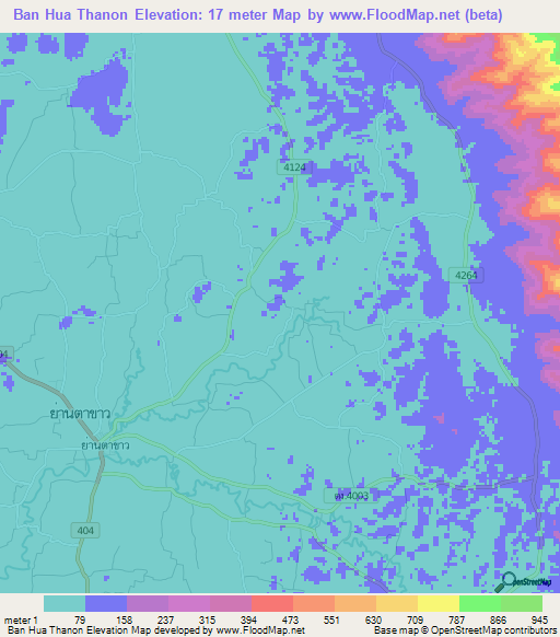 Ban Hua Thanon,Thailand Elevation Map