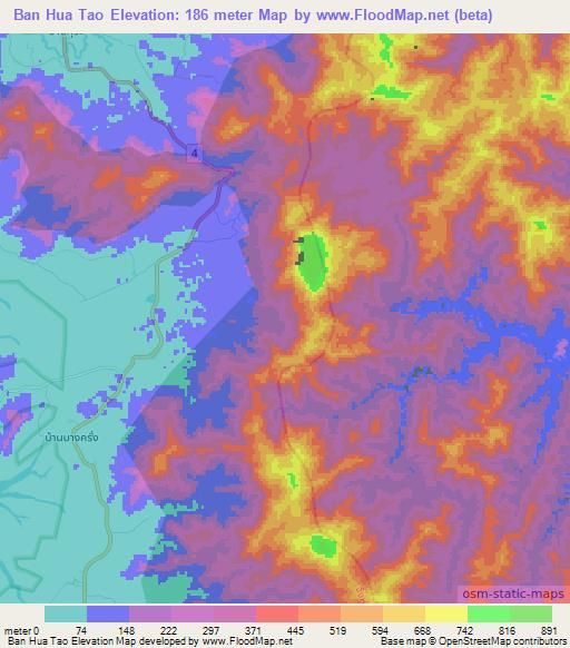 Ban Hua Tao,Thailand Elevation Map