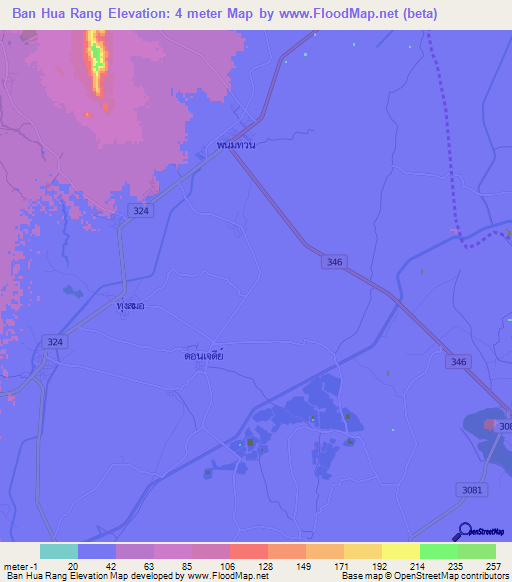 Ban Hua Rang,Thailand Elevation Map
