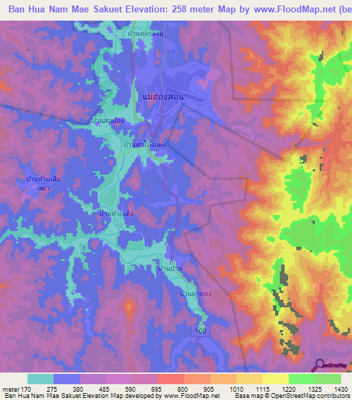 Ban Hua Nam Mae Sakuet,Thailand Elevation Map