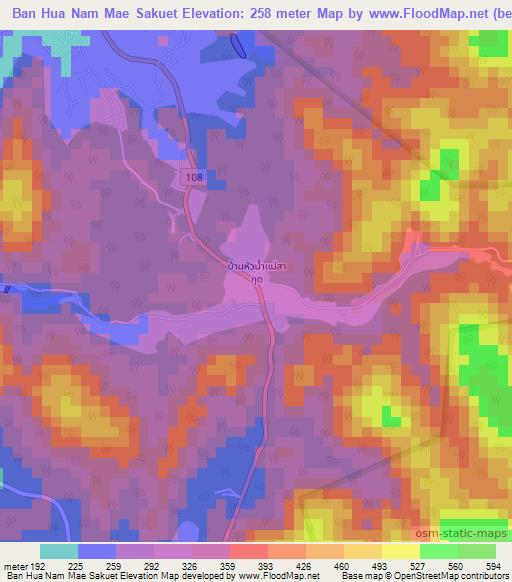 Ban Hua Nam Mae Sakuet,Thailand Elevation Map