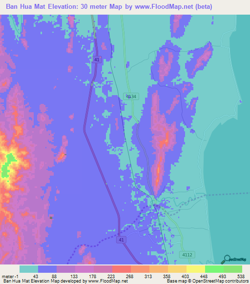 Ban Hua Mat,Thailand Elevation Map