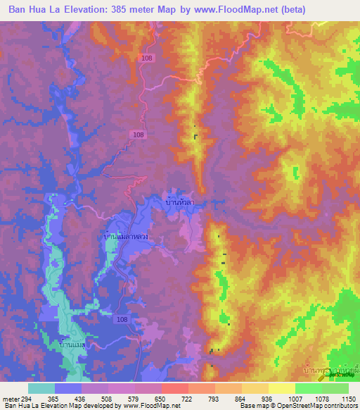 Ban Hua La,Thailand Elevation Map