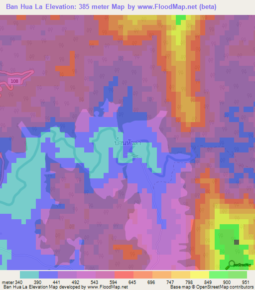 Ban Hua La,Thailand Elevation Map