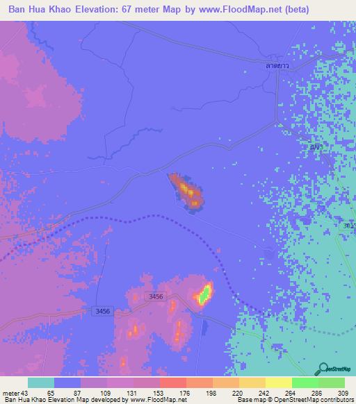 Ban Hua Khao,Thailand Elevation Map