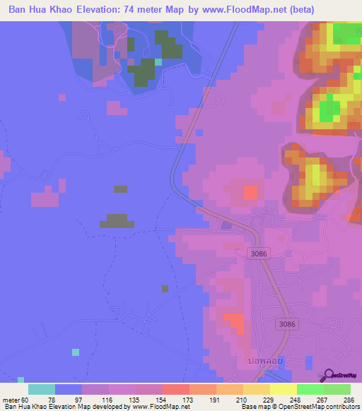 Ban Hua Khao,Thailand Elevation Map