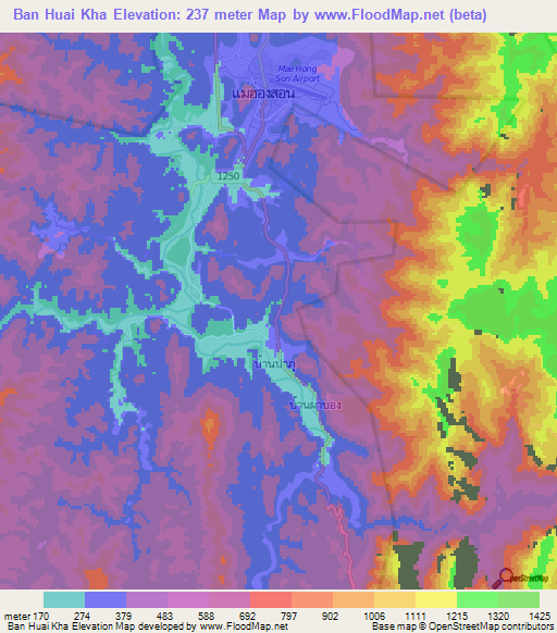 Ban Huai Kha,Thailand Elevation Map