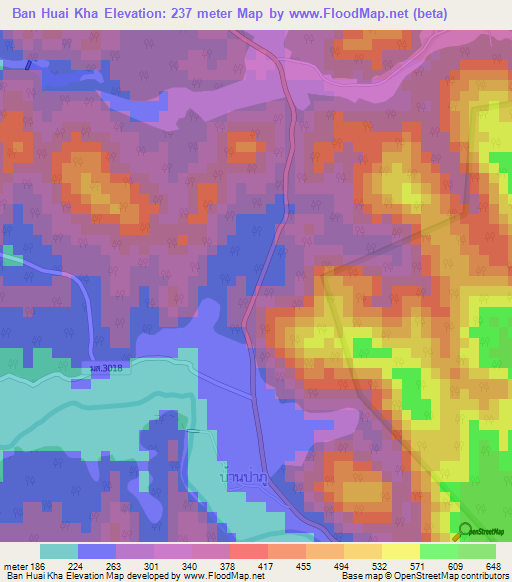 Ban Huai Kha,Thailand Elevation Map