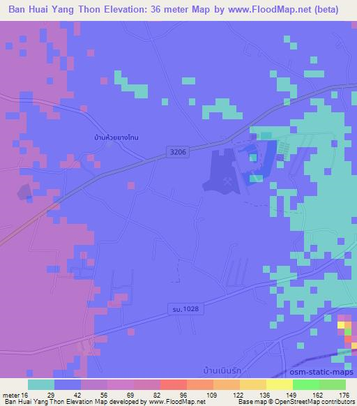 Ban Huai Yang Thon,Thailand Elevation Map