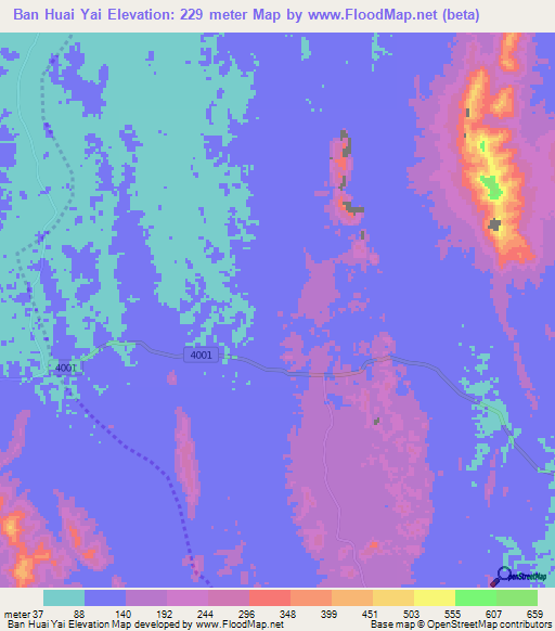 Ban Huai Yai,Thailand Elevation Map