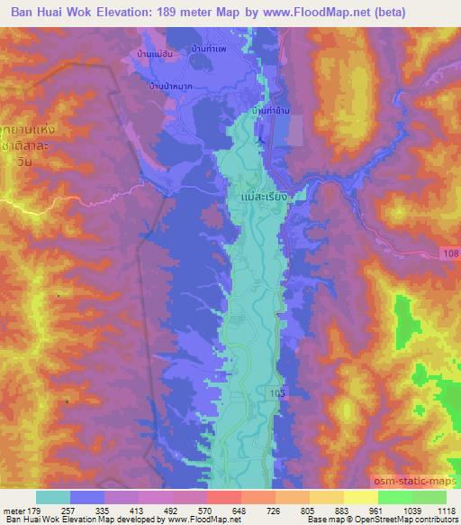 Ban Huai Wok,Thailand Elevation Map