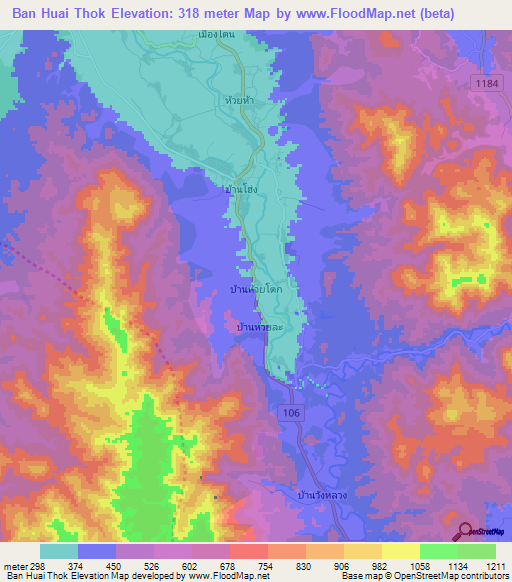 Ban Huai Thok,Thailand Elevation Map