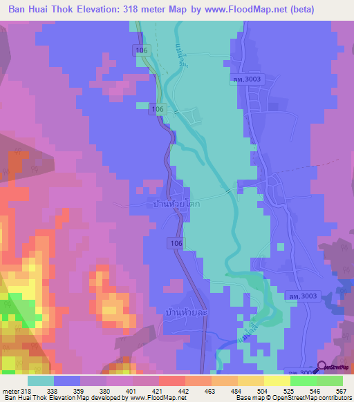 Ban Huai Thok,Thailand Elevation Map