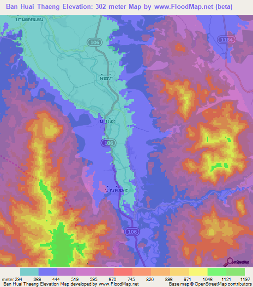 Ban Huai Thaeng,Thailand Elevation Map