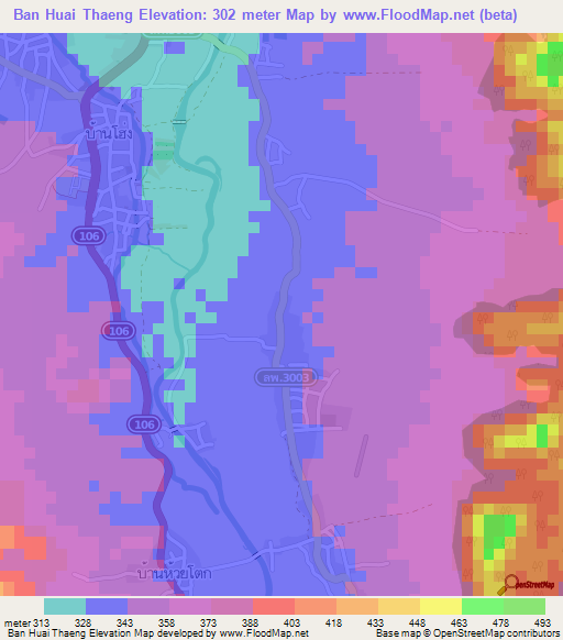 Ban Huai Thaeng,Thailand Elevation Map
