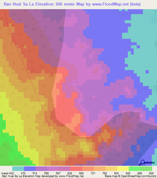 Ban Huai Sa La,Thailand Elevation Map