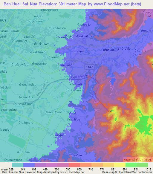 Ban Huai Sai Nua,Thailand Elevation Map