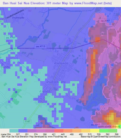 Ban Huai Sai Nua,Thailand Elevation Map