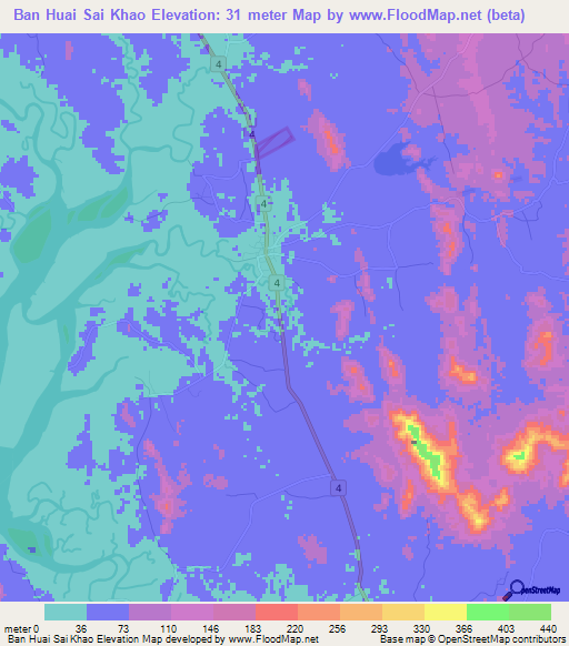 Ban Huai Sai Khao,Thailand Elevation Map