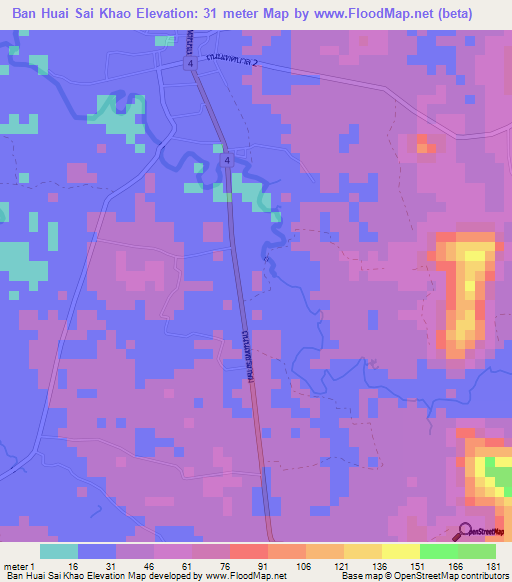 Ban Huai Sai Khao,Thailand Elevation Map