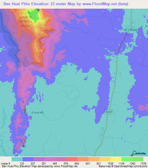 Ban Huai Phlu,Thailand Elevation Map