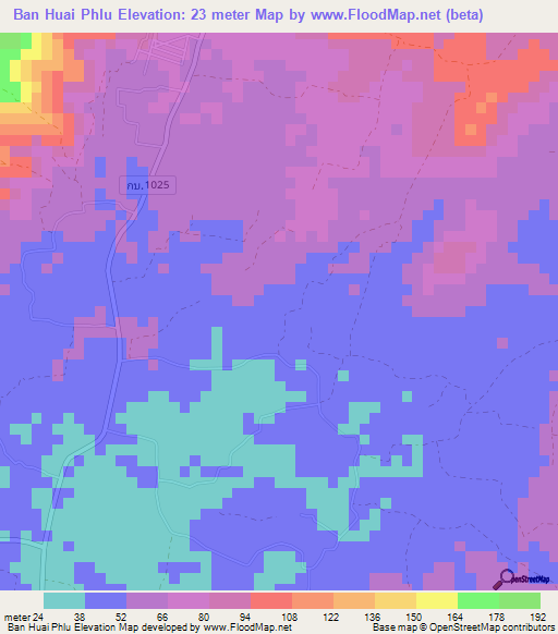 Ban Huai Phlu,Thailand Elevation Map