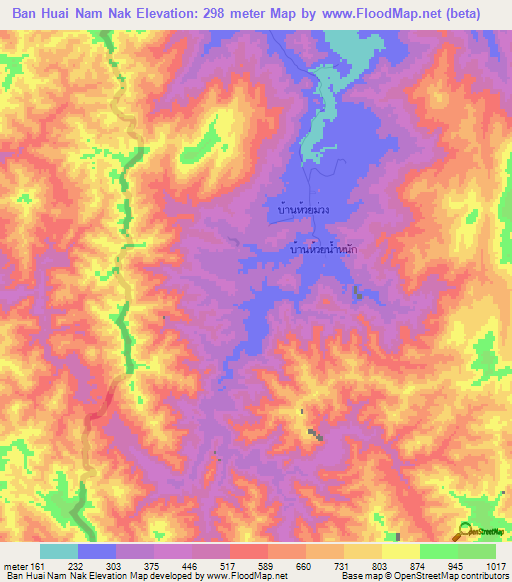 Ban Huai Nam Nak,Thailand Elevation Map