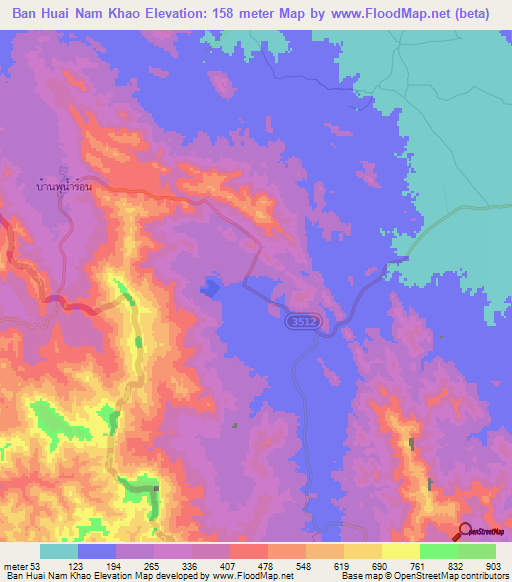 Ban Huai Nam Khao,Thailand Elevation Map