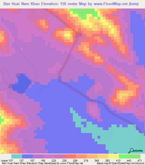 Ban Huai Nam Khao,Thailand Elevation Map