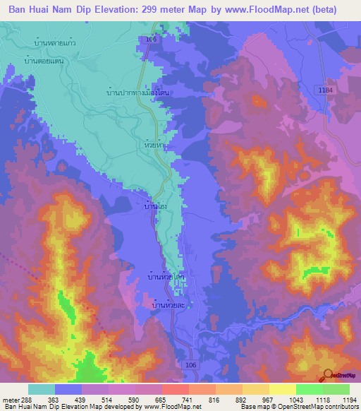 Ban Huai Nam Dip,Thailand Elevation Map