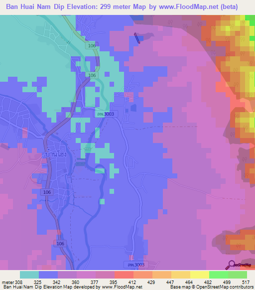 Ban Huai Nam Dip,Thailand Elevation Map
