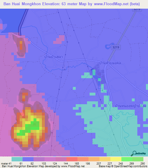 Ban Huai Mongkhon,Thailand Elevation Map