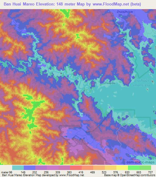Ban Huai Mareo,Thailand Elevation Map