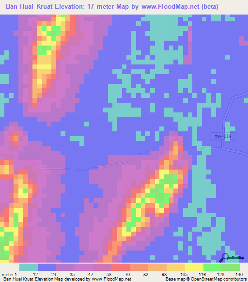 Ban Huai Kruat,Thailand Elevation Map