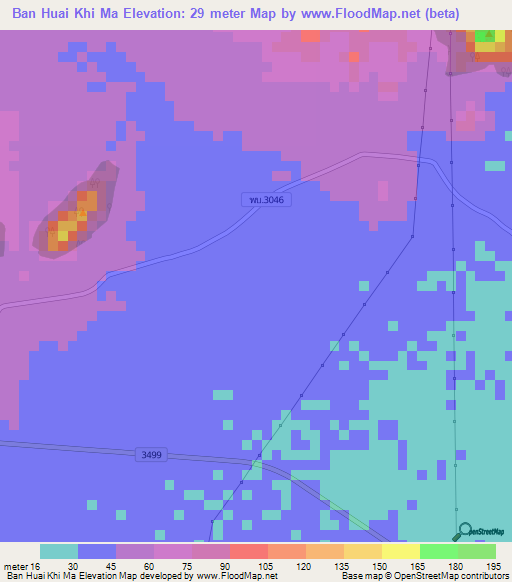 Ban Huai Khi Ma,Thailand Elevation Map