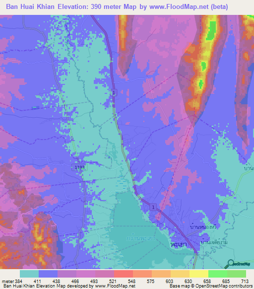 Ban Huai Khian,Thailand Elevation Map