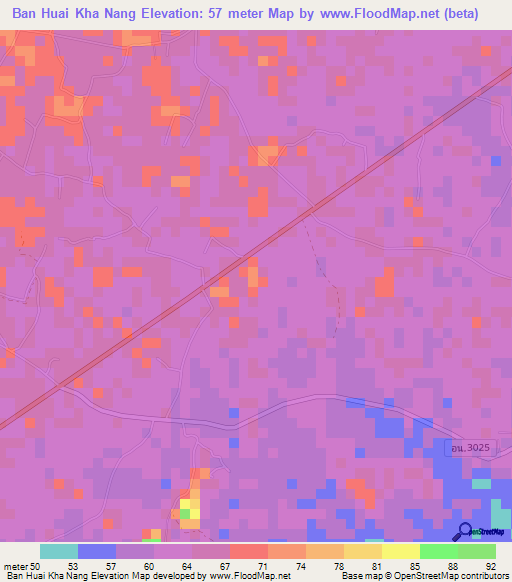 Ban Huai Kha Nang,Thailand Elevation Map