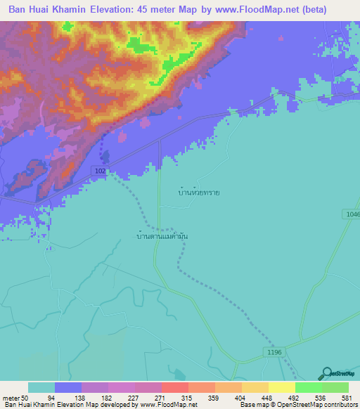 Ban Huai Khamin,Thailand Elevation Map