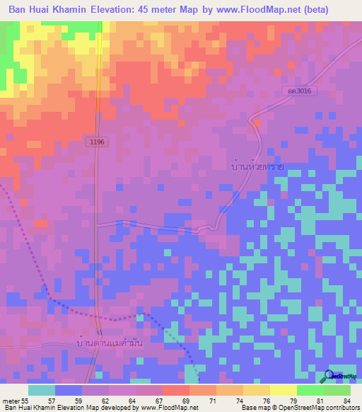 Ban Huai Khamin,Thailand Elevation Map