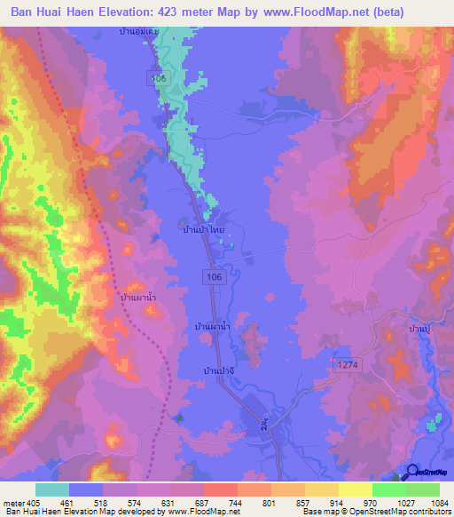 Ban Huai Haen,Thailand Elevation Map
