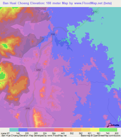Ban Huai Choeng,Thailand Elevation Map