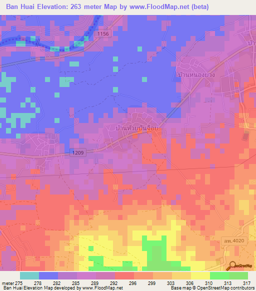 Ban Huai,Thailand Elevation Map