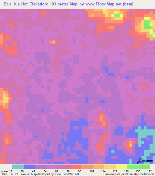 Ban Hua Hot,Thailand Elevation Map