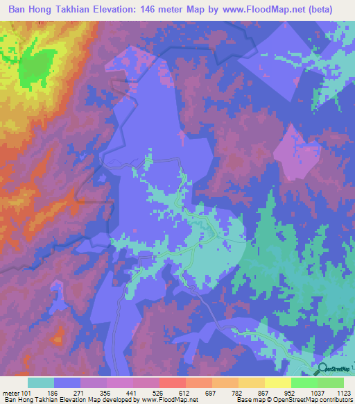 Ban Hong Takhian,Thailand Elevation Map