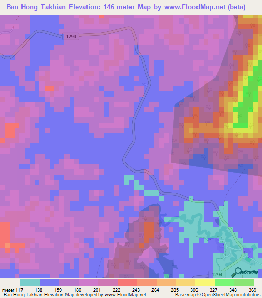Ban Hong Takhian,Thailand Elevation Map