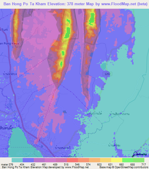 Ban Hong Po Ta Kham,Thailand Elevation Map
