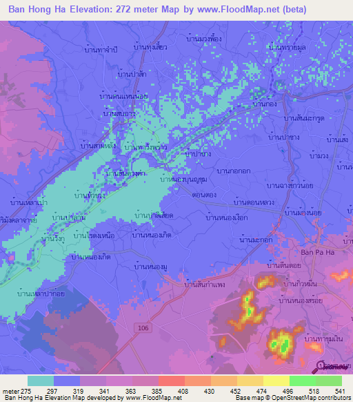 Ban Hong Ha,Thailand Elevation Map