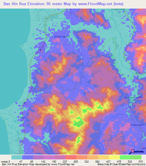 Ban Hin Rua,Thailand Elevation Map